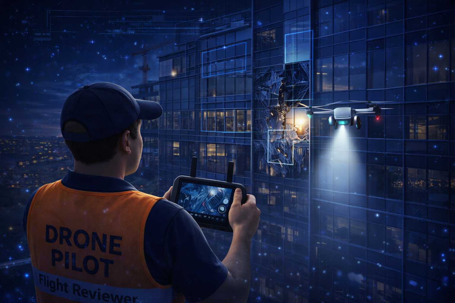 Drone pilot preparing for a flight review