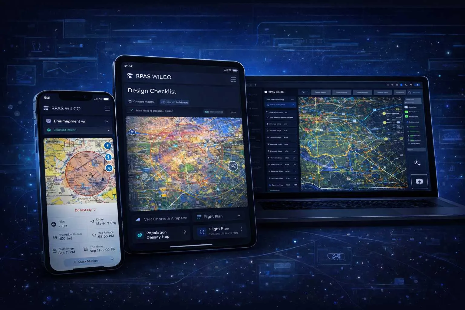 RPAS WILCO airspace map on a laptop and a phone